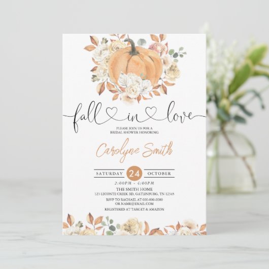 Herfst in Love Pumpkin Herfst Floral Vrijgezellenf Kaart (Staand voorkant)