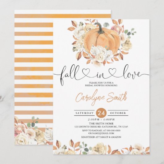 Herfst in Love Pumpkin Herfst Floral Vrijgezellenf Kaart (Voorkant / Achterkant)