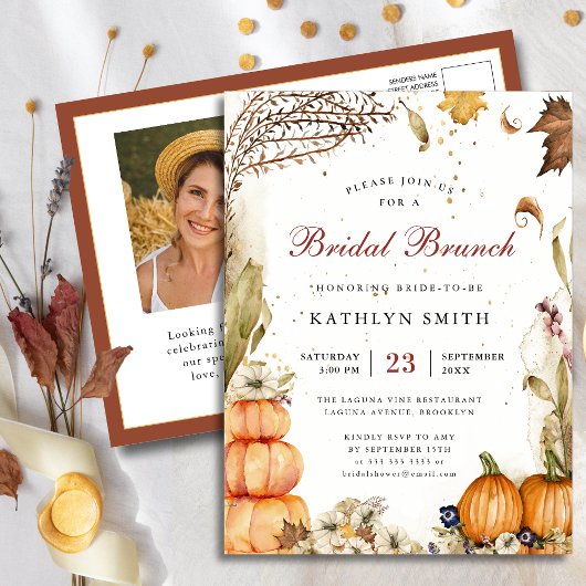 Herfst in Love Pumpkin Rustic Autumn Bridal Brunch Uitnodiging Briefkaart