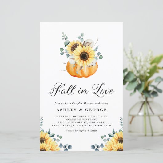 Herfst in Love Pumpkin Sunflower Couples Shower (Staand voorkant)