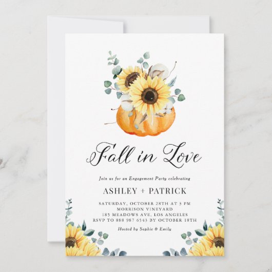 Herfst in Love Pumpkin & Sunflower Engagement Part Kaart (Voorkant)