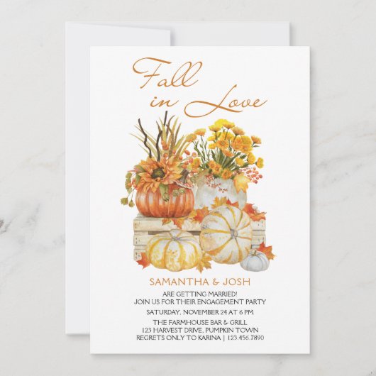 Herfst in Love Pumpkin Thanksgiving Engagement Par Kaart (Voorkant)
