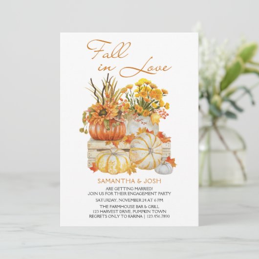 Herfst in Love Pumpkin Thanksgiving Engagement Par Kaart (Staand voorkant)