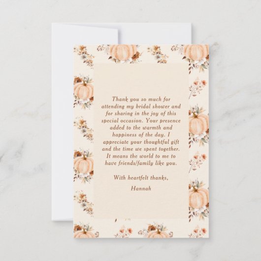 Herfst in Love Pumpkin Vrijgezellenfeest Bedankkaart (Achterkant)