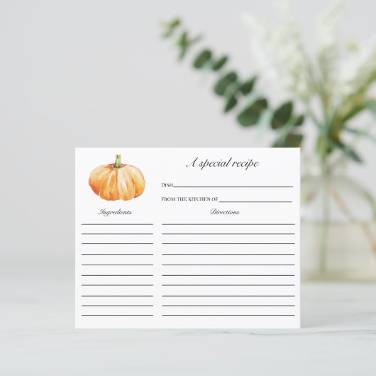 Herfst in Love Pumpkin Vrijgezellenfeest Recipcard (Staand voorkant)