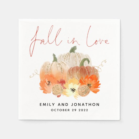 Herfst in Love Pumpkins Florals Gold Glitter Weddi Servet (Voorkant)