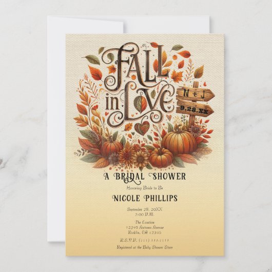 Herfst in Love Pumpkins & Leaves Vrijgezellenfeest Kaart (Voorkant)