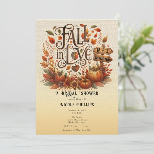 Herfst in Love Pumpkins & Leaves Vrijgezellenfeest Kaart (Staand voorkant)