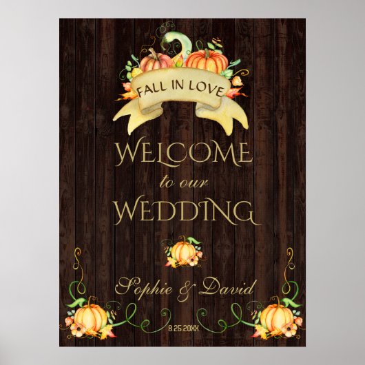 Herfst in Love Pumpkins Welcome Weddenschap Poster (Voorkant)
