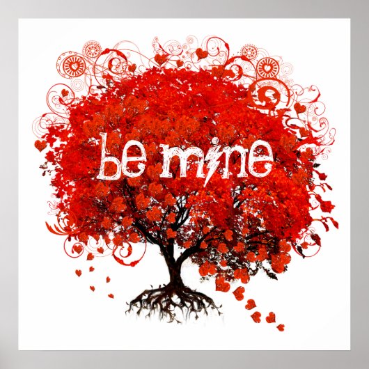 Herfst in Love Red Tree met hartfalen Poster (Voorkant)