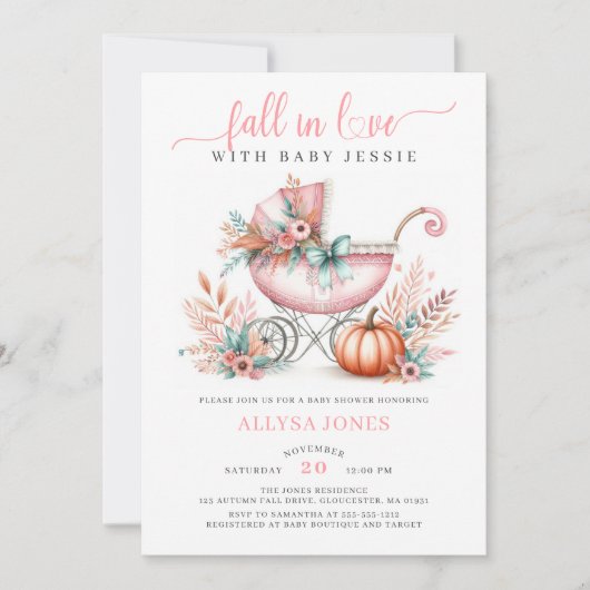 Herfst In Love Roze Herfst Bloemen Baby shower Kaart (Voorkant)