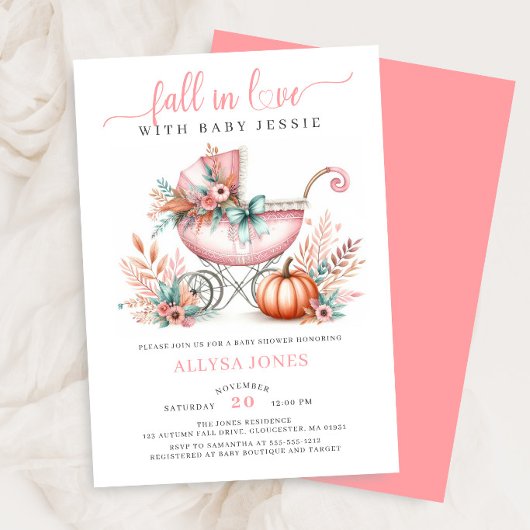 Herfst In Love Roze Herfst Bloemen Baby shower Kaart