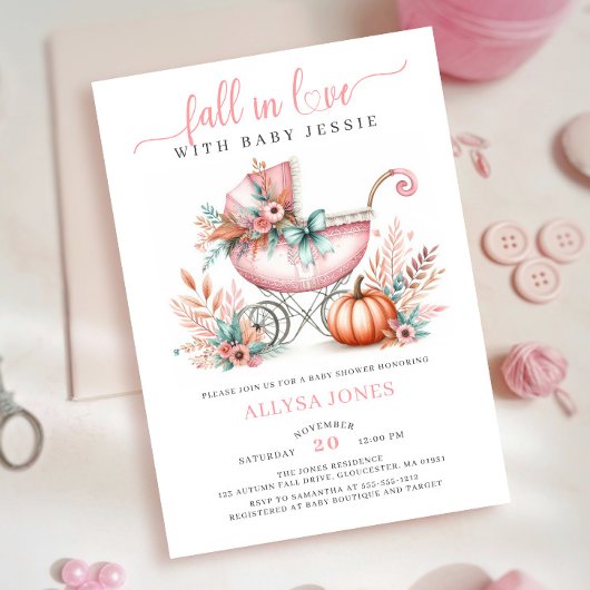 Herfst In Love Roze Herfst Bloemen Baby shower Kaart