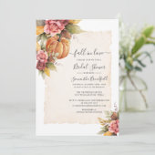 Herfst in Love Rust Flowers Pumpkin Vrijgezellenfe Kaart (Staand voorkant)