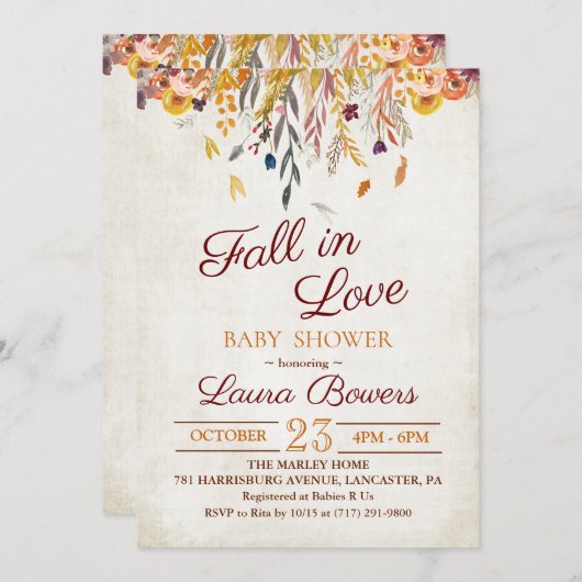 Herfst in Love Rustic Baby shower Invitation Kaart (Voorkant / Achterkant)