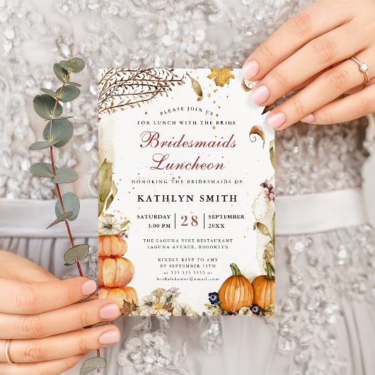 Herfst in Love Rustic Pumpkin Bridesmaids Luncheon Uitnodiging Briefkaart