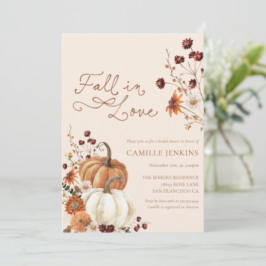 Herfst in Love Rustic Pumpkin Floral Vrijgezellenf Kaart (Staand voorkant)