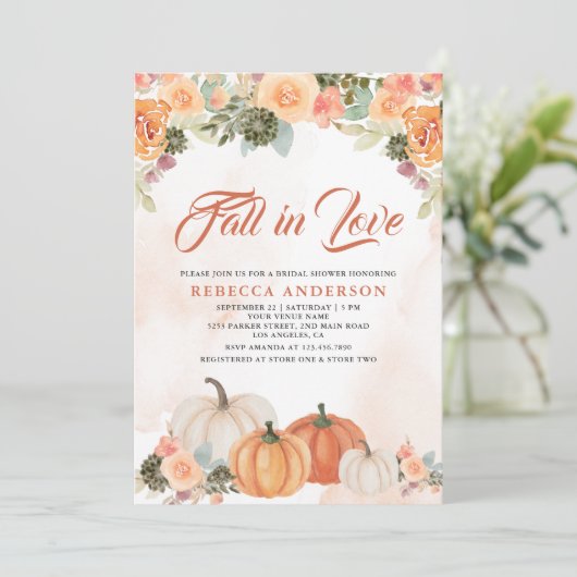 Herfst in Love Rustic Pumpkin Floral Vrijgezellenf Kaart (Staand voorkant)