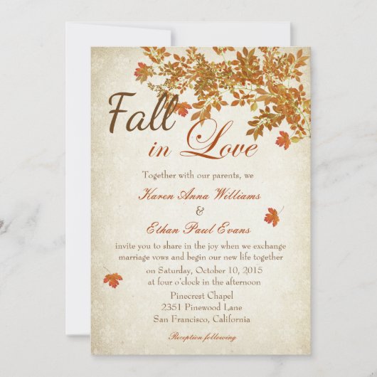 Herfst in Love Rustic Wedding Invitation Kaart (Voorkant)