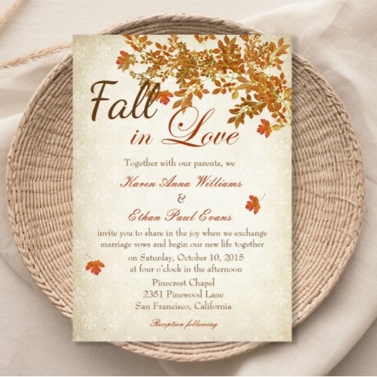 Herfst in Love Rustic Wedding Invitation Kaart