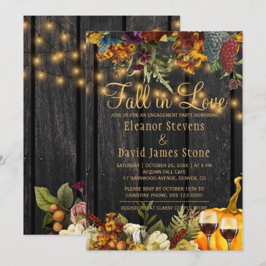 Herfst in Love Rustic wood floral verlovingsfeest Kaart (Voorkant / Achterkant)