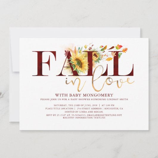 Herfst in Love Sunflower Burgundy Floral Baby show Kaart (Voorkant)