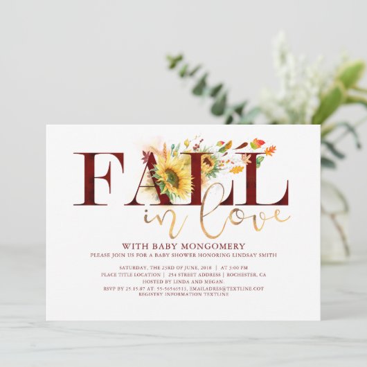 Herfst in Love Sunflower Burgundy Floral Baby show Kaart (Staand voorkant)
