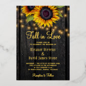 Herfst in Love sunflower roustige trouwgoudscript Folie Uitnodiging (Voorkant)