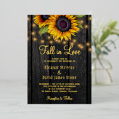 Herfst in Love sunflower roustige trouwgoudscript Folie Uitnodiging (Staand Voorkant)
