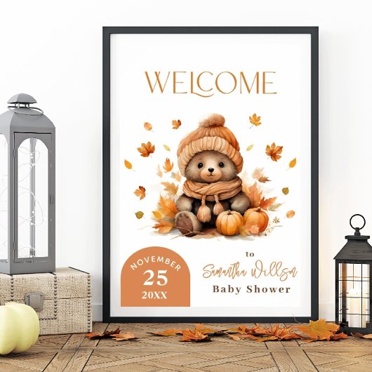 Herfst In Love Teddy Bear Oranje pompoen Welkom Poster