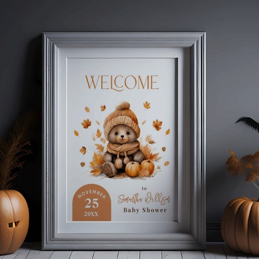 Herfst In Love Teddy Bear Oranje pompoen Welkom Poster