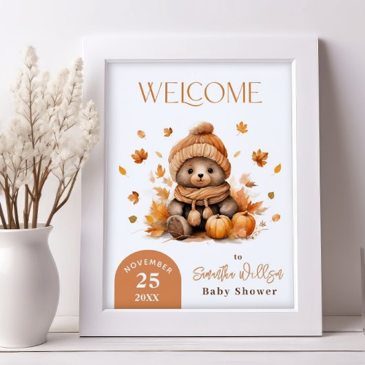 Herfst In Love Teddy Bear Oranje pompoen Welkom Poster