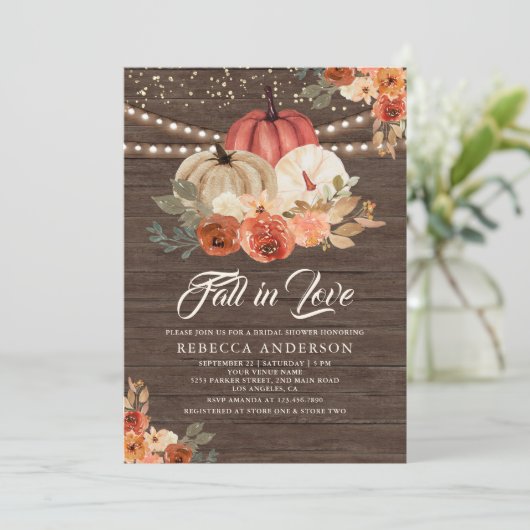 Herfst in Love Terracotta Pumpkin Wood Vrijgezelle Kaart (Staand voorkant)