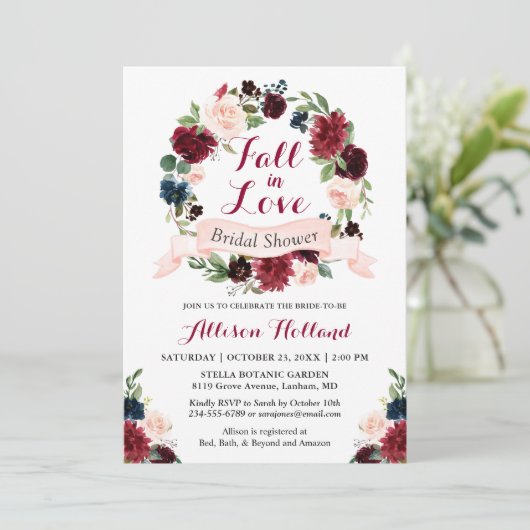 Herfst in Love Vrijgezellenfeest Burgundy Floral W Kaart (Staand voorkant)