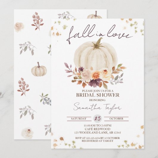 Herfst in Love Vrijgezellenfeest, Gold White Pumpk Kaart (Voorkant / Achterkant)