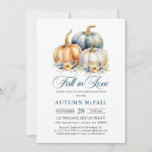 Herfst in Love Vrijgezellenfeest Goudblauwe pompoe Kaart (Voorkant)