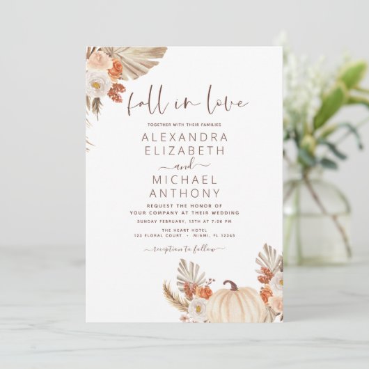 Herfst in Love Wedding Pampas Grass Terracotta Kaart (Staand voorkant)