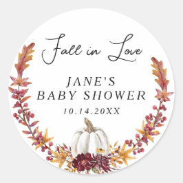 Herfst in Love White Pumpkin Baby shower Ronde Sticker