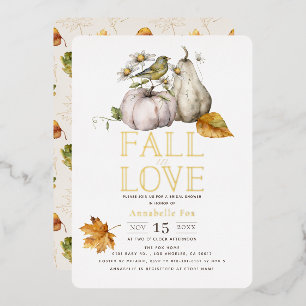 Herfst in Love White Pumpkin Bird Vrijgezellenfees Folie Uitnodiging