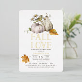 Herfst in Love White Pumpkin Bird Vrijgezellenfees Folie Uitnodiging (Staand Voorkant)