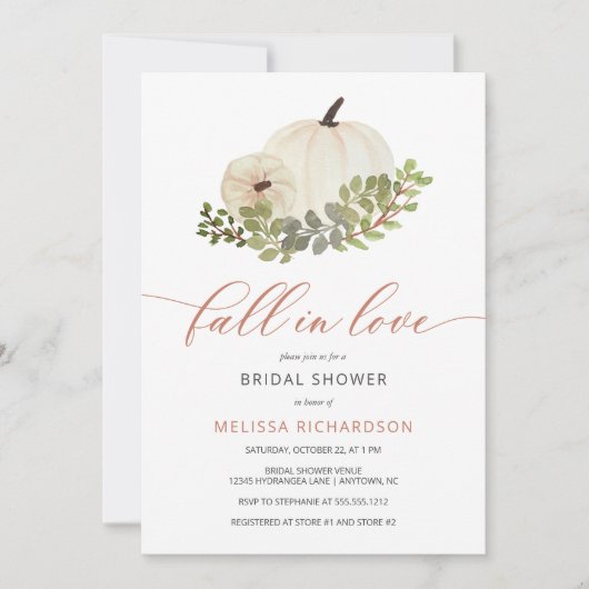 Herfst in Love White Pumpkin Botanisch Vrijgezelle Kaart (Voorkant)