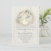 Herfst in Love White Pumpkin & Lights Rustic Weddi Kaart (Staand voorkant)