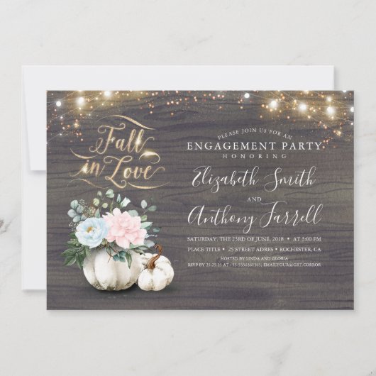 Herfst in Love White Pumpkin Rustic Engagement Par Kaart (Voorkant)
