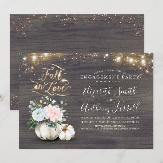 Herfst in Love White Pumpkin Rustic Engagement Par Kaart (Voorkant / Achterkant)