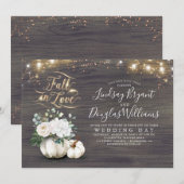 Herfst in Love White Pumpkin Rustic Fall Wedding Kaart (Voorkant / Achterkant)