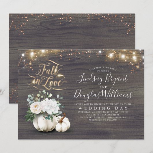 Herfst in Love White Pumpkin Rustic Fall Wedding Kaart (Voorkant / Achterkant)