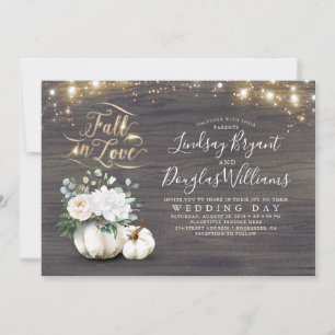 Herfst in Love White Pumpkin Rustic Fall Wedding Kaart