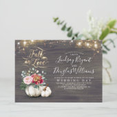 Herfst in Love White Pumpkin Rustic Fall Wedding Kaart (Staand voorkant)