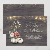 Herfst in Love White Pumpkin Rustic Fall Wedding Kaart (Voorkant / Achterkant)