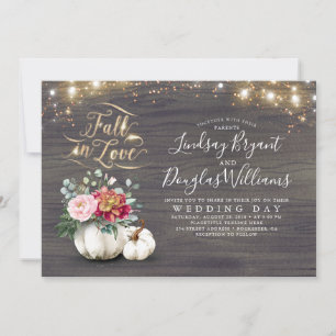 Herfst in Love White Pumpkin Rustic Fall Wedding Kaart